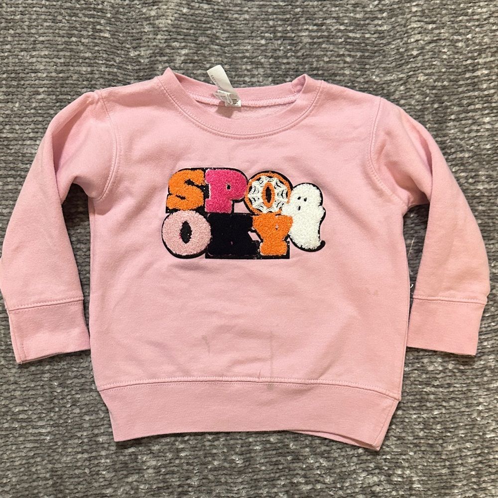 Rabbit skins girls Pink Kids Halloween Sweatshirt with chenille appliqué 2